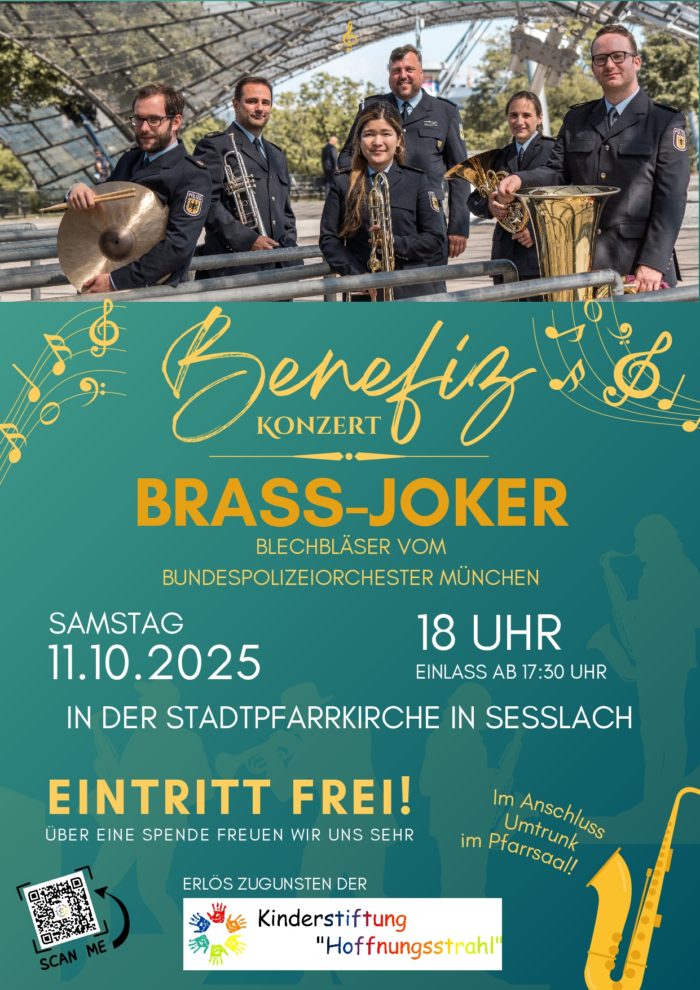Plakat Benefizkonzert Blechbläser Bundespolizeiorchester München in Seßlach
